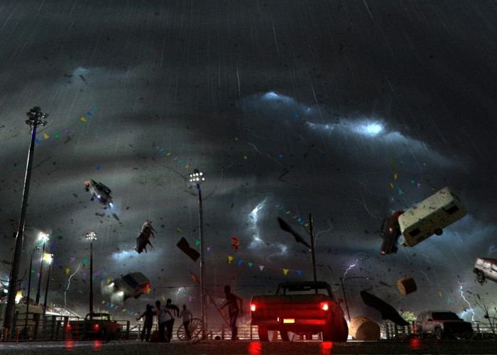 Áp suất thấp ở tâm xoáy kết hợp với vận tốc gió cực cao tạo ra lực nhấc bổng các mái nhà kiên cố