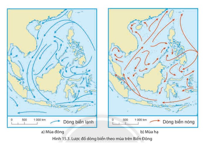 Hướng chạy của các dòng biển nóng và lạnh